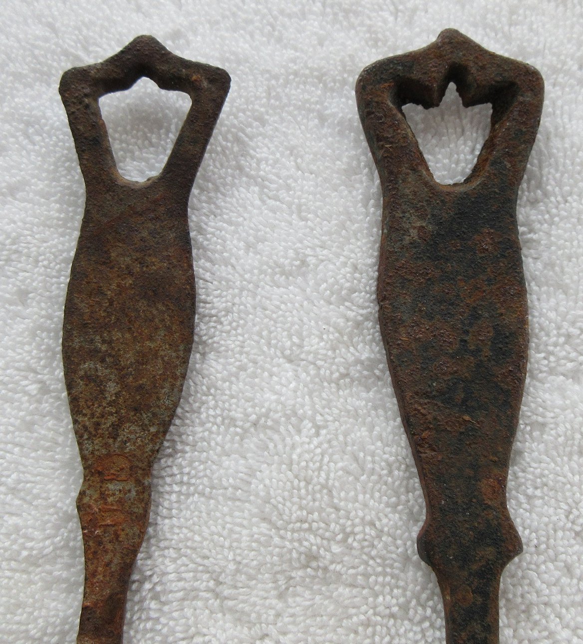 3 - CAST IRON - (2) SPOONS,(1) Decorative FORK - each different - Descrip/photos