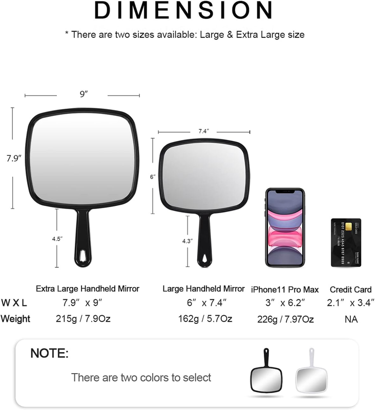 Large Hand Mirror, Salon Barber Hairdressing Handheld Mirror with Handle (Square