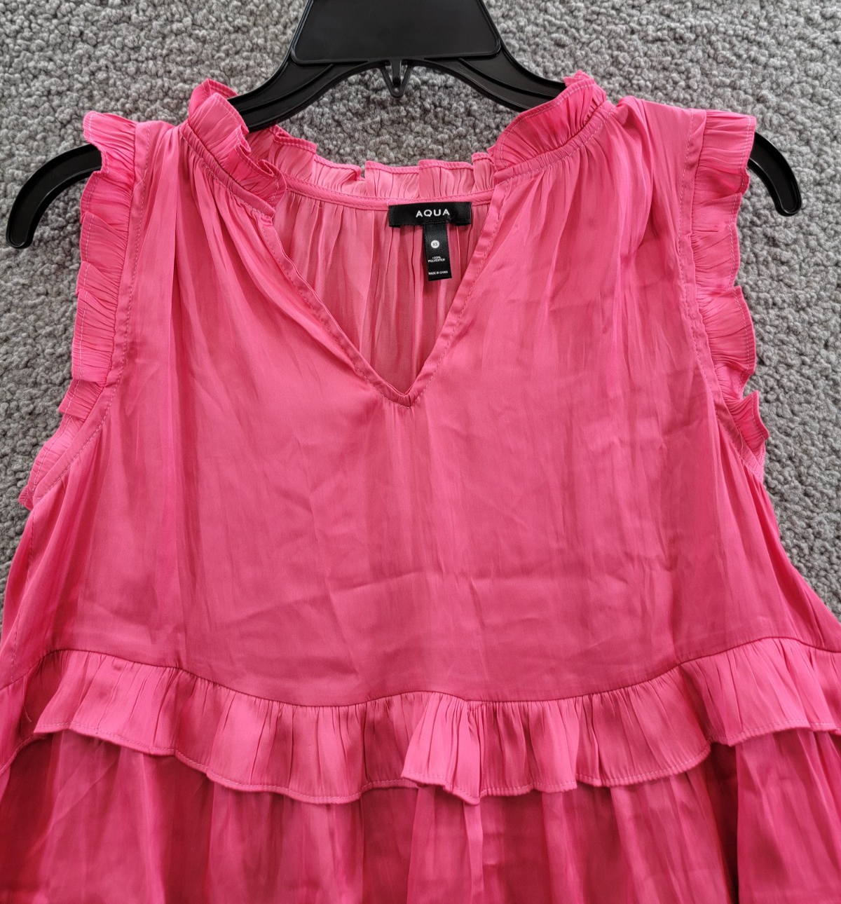 AQUA Satin Ruffled Tank Top Women's XS Hot Pink Vneck Sleeveless Pullover Style - Picture 3 of 15