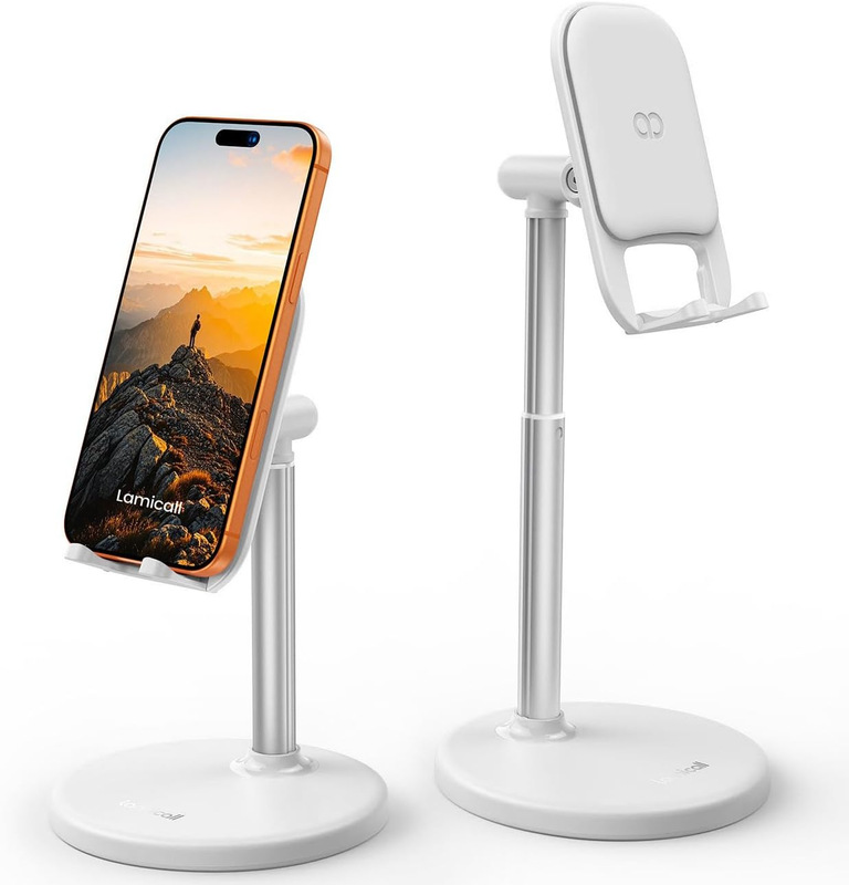 Cell Phone Stand for Desk - [Height Angle] Adjustable Sturdy Desktop Phone Holde