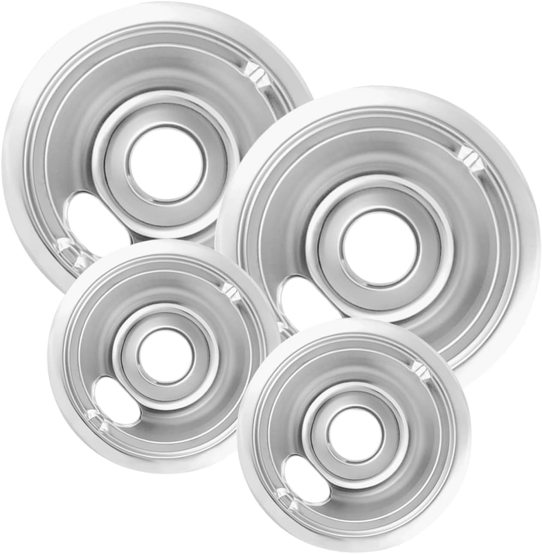 4-Piece Drip Pans Set - Compatible with GE Stoves - Chrome Finish Electric Stove