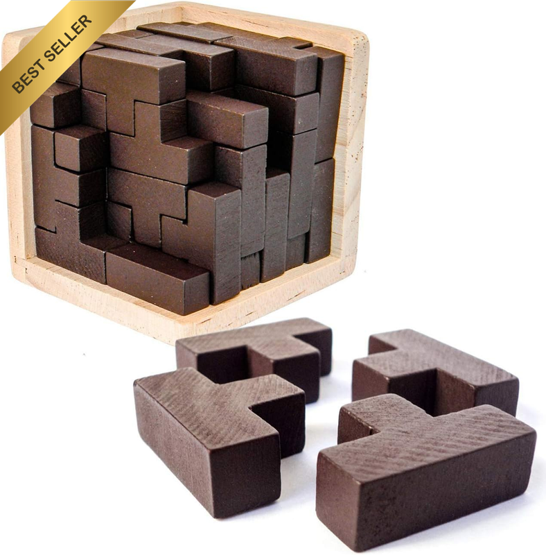 Wooden Brain Teaser Puzzle Cube Wooden Puzzles T-Shaped Jigsaw Logic Puzzle Educ