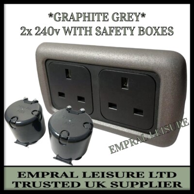 Campervan CBE C-Line 240v 13A Double Socket For Caravan Motorhome GRAPHITE GREY