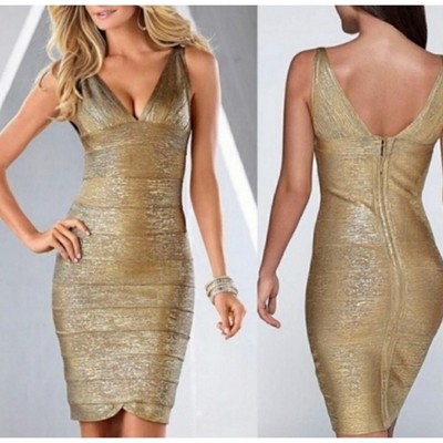 Venus Golden Goddess Bodycon Bamdage Dress Sz Small NWT Metallic 