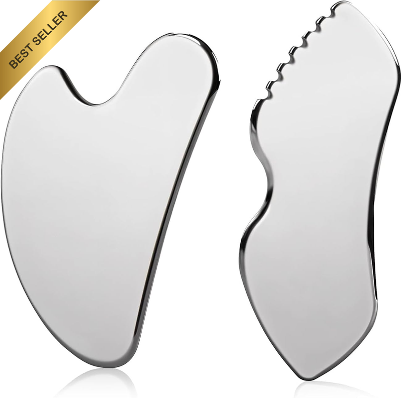 2Pcs Stainless Steel Gua Sha Facial Tools, Metal Face Comb Detail Skin Care Tool
