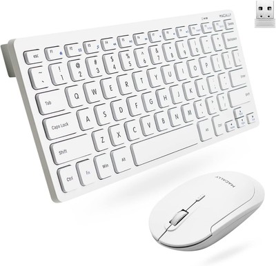 Macally Small Wireless Keyboard and Mouse Combo - Essential Work Duo - 2.4G Whit