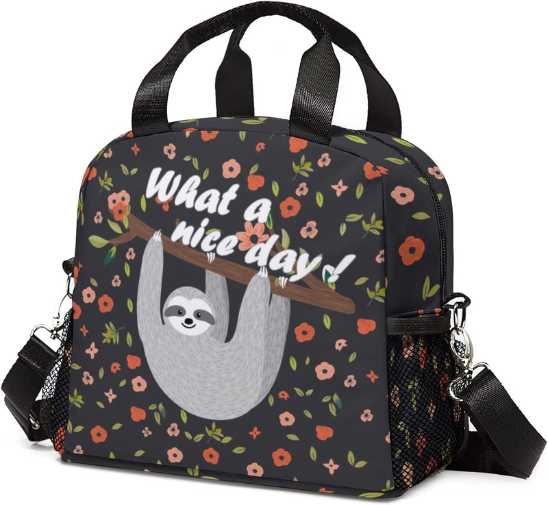 Sloth Lunch Bag with Pockets Fashion Insulation Sloth Lunch Box Leakproof Cooler