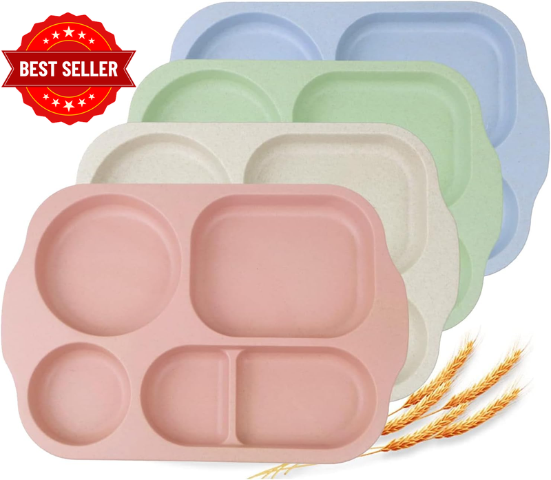 4 Pcs 12" Unbreakable Divided Dinner Plates for Kids Adults Fast Food, Reusable