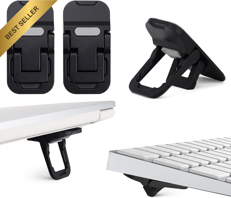 2Pcs Alloy Mini Laptop Stand for Desk, Black Foldable Computer Keyboard Stand, S