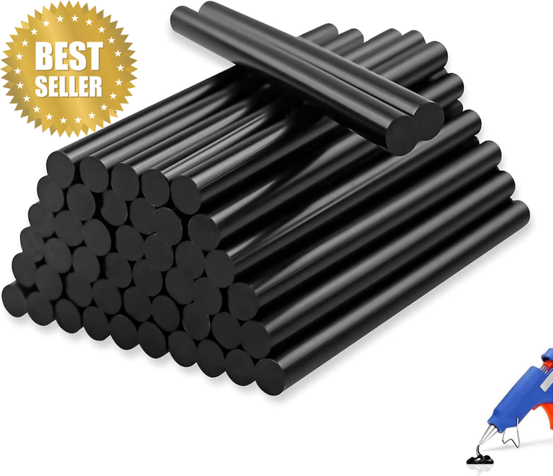 50-Pack Black Hot Glue Sticks, Premium EVA Resin, Strong Adhesive & Quick-Bondin