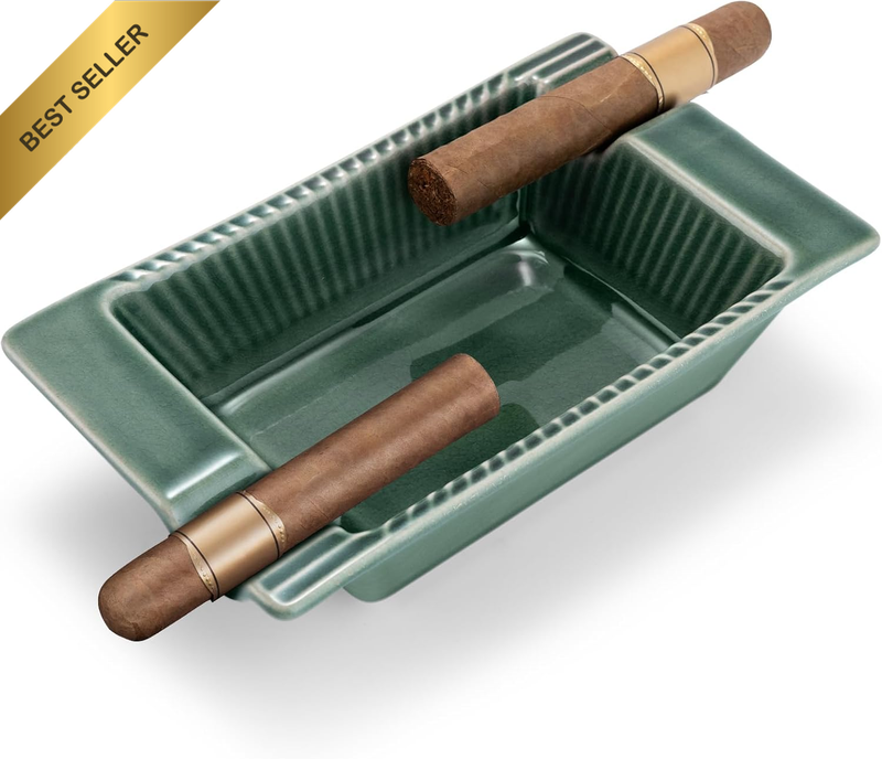 Cigar Ashtray, Large Ceramics Cigar Holders for Cigars,Wide 2 Cigar Slots Rest f