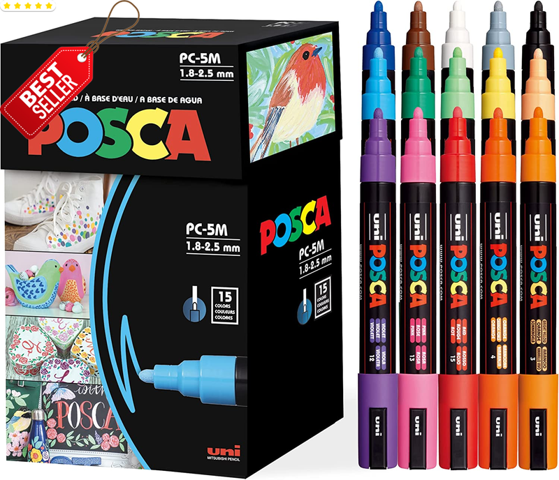 Acrylic Paint Markers Set 15 Colors 5M Medium Reversible Tips for Art Crafts US