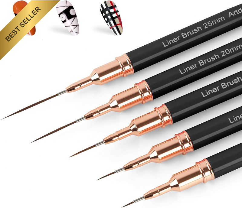 Metallic Nail Art Pens, Liner Brushes Set, 5PCS Black Color Nail Tools for Long