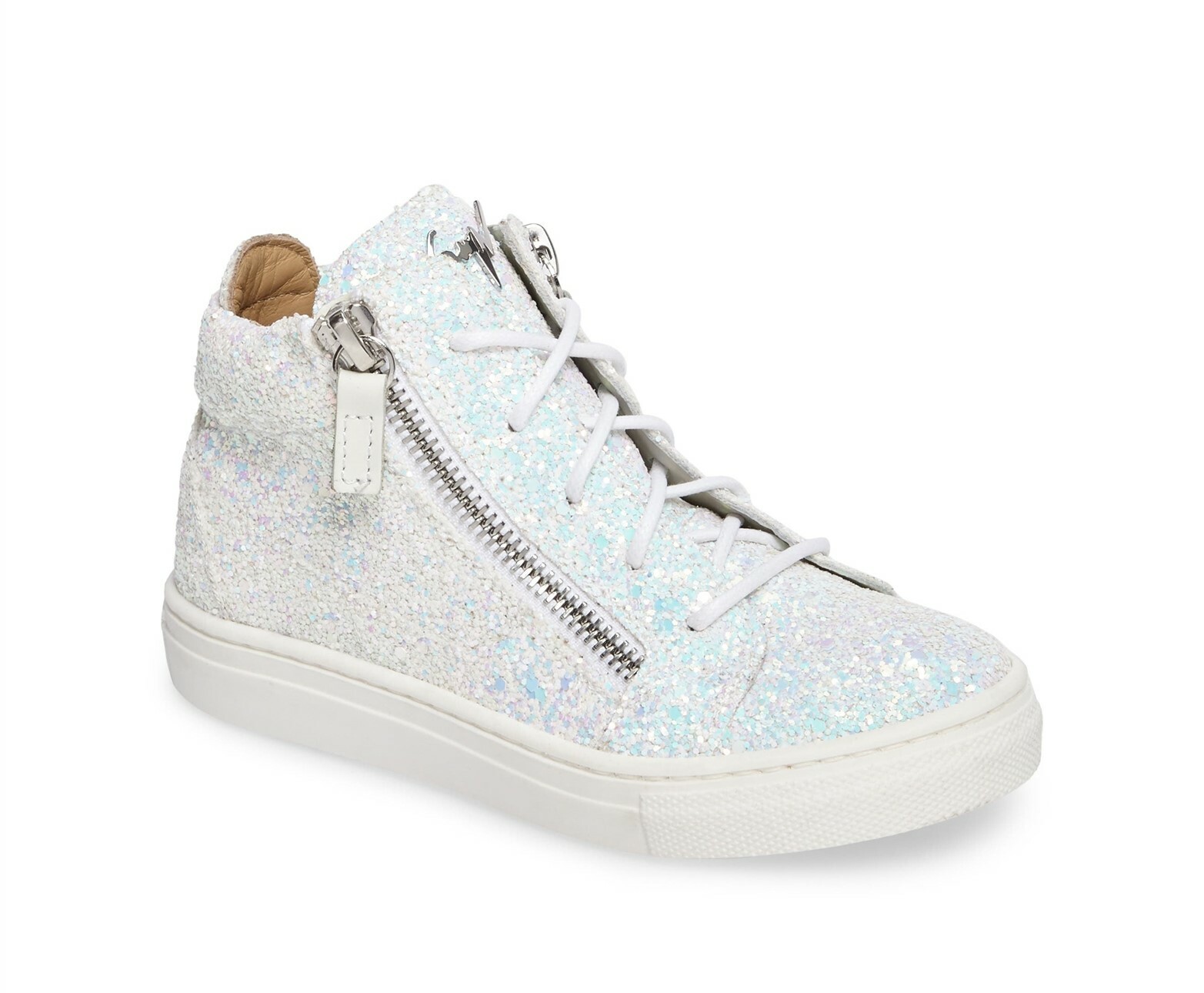 Giuseppe Zanotti 258068 Girls/Big kids Natalie High Top Sneaker Silver Size 1