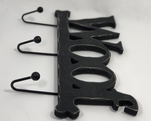 LEASH HOLDER HOOKS Distressed Black Wood Carved 
