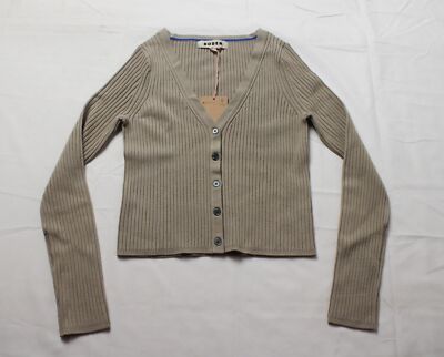 Boden Women's Cropped Wide Neck Button-Down Rib Cardigan CD4 Stone Medium NWT