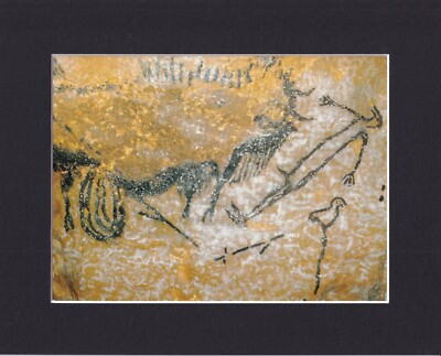 8X10'' Matted Print Art Picture: Lascaux Caves, Wounded Bison Attacking  a Man