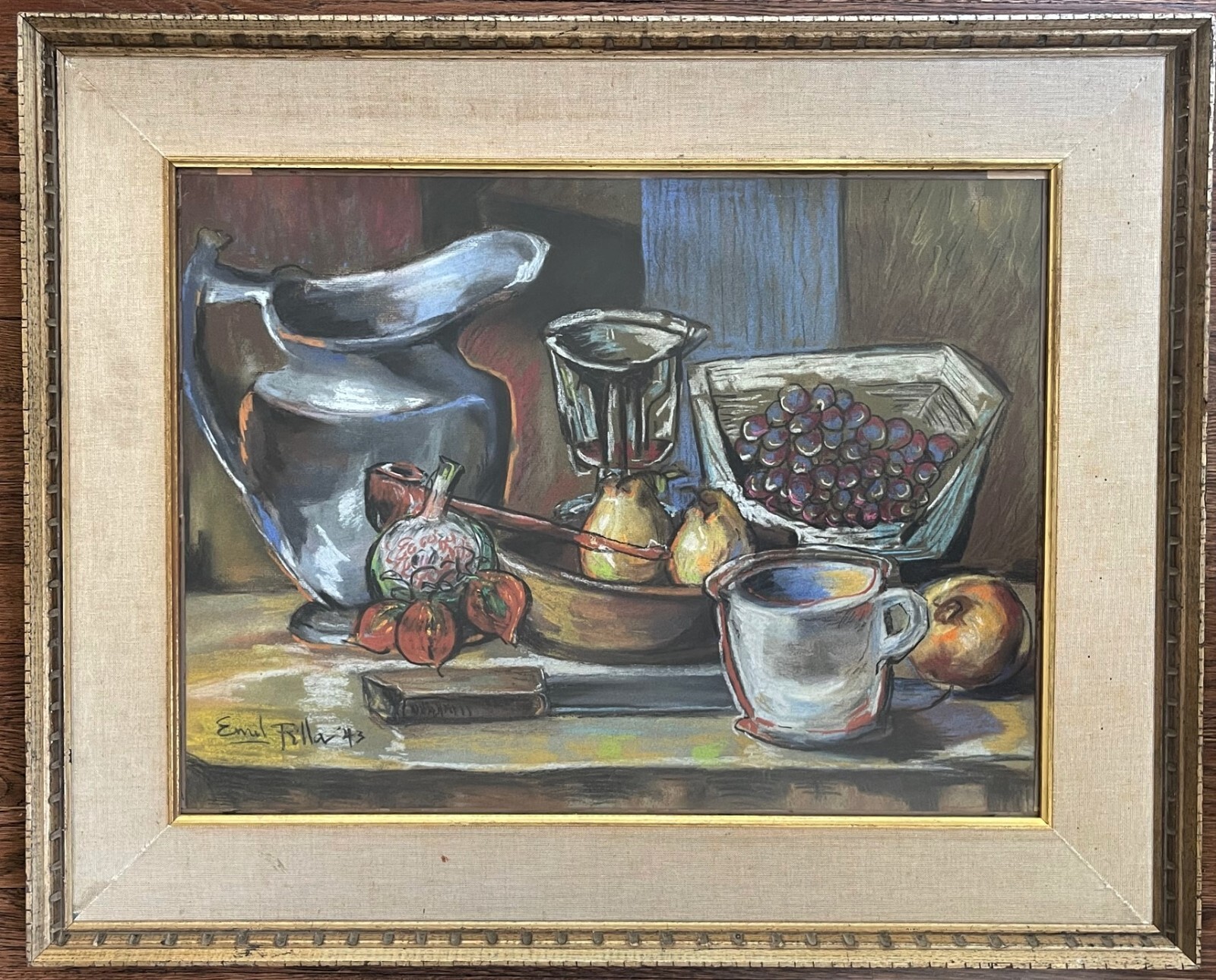 Emil Filla、エミール・フィラ【Cubist Still Life】 Original 1943 Emil Filla (1882 - 1953) Cubist Pastel on
