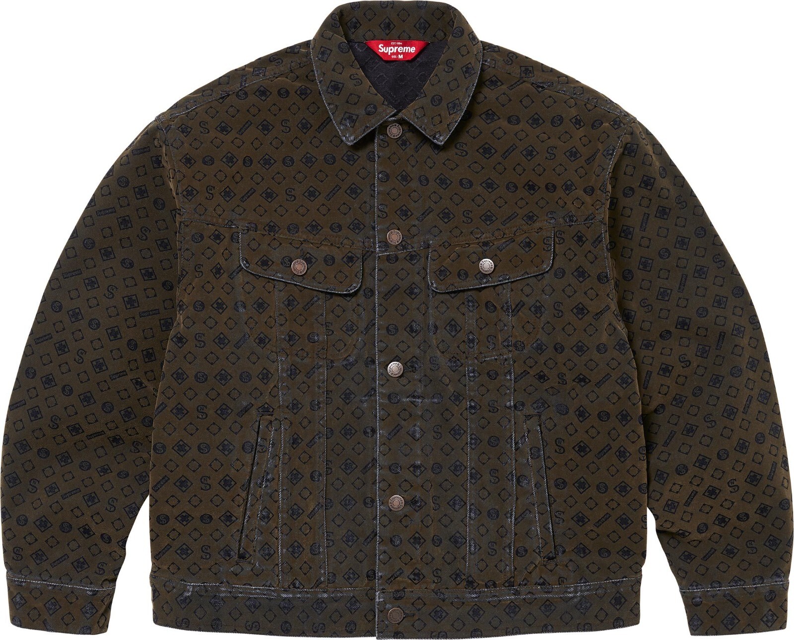Supreme FW24 Flocked Denim Logo Button Trucker Jacket Black Supreme FW24 Flocked Denim Logo Button Trucker Jacket Black