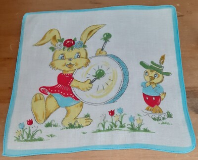 Vgt Child's Bunny & Chick Cotton Hankie Handkerchief