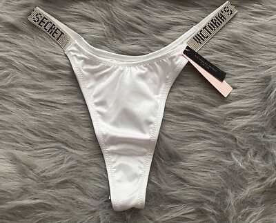 Victorias Secret Nwt White Logo Shine Strap Sexy String Thong Bikini Swim Bottom