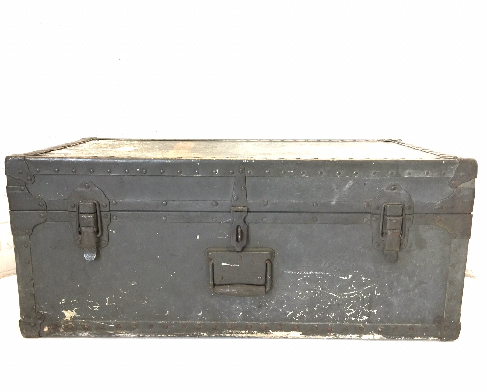Vtg 1948 Military Footlocker WWII Era Shipping Trunk w/ Tray Industrial Storage