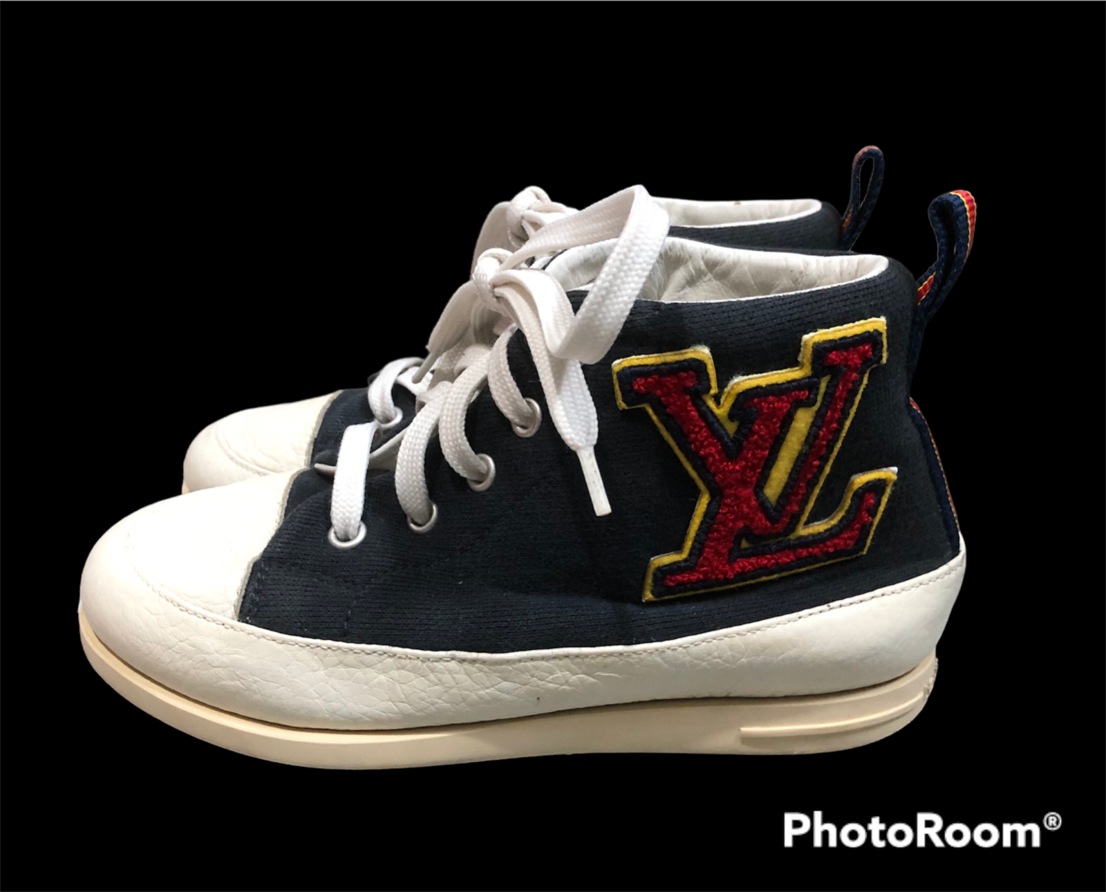 Louis Vuitton Fastball Navy Hi Top Leather Sneakers For Boys And Girls