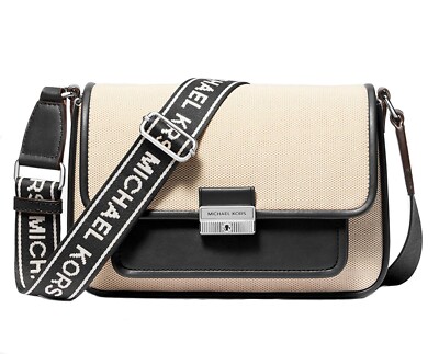 Michael Kors Tasche Umhängetasche Bradshaw MD PKT Messenger  NaturSchwarzNeu