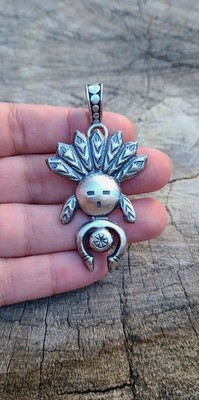 STERLING SILVER NATIVE AMERICAN sandcast kachina Pendant signed 