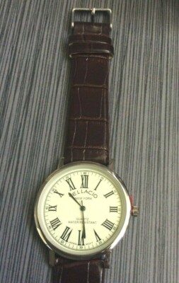 Vellacio Men's Watch Round Beige Dial Roman Numerals on Brown Leather Band New!