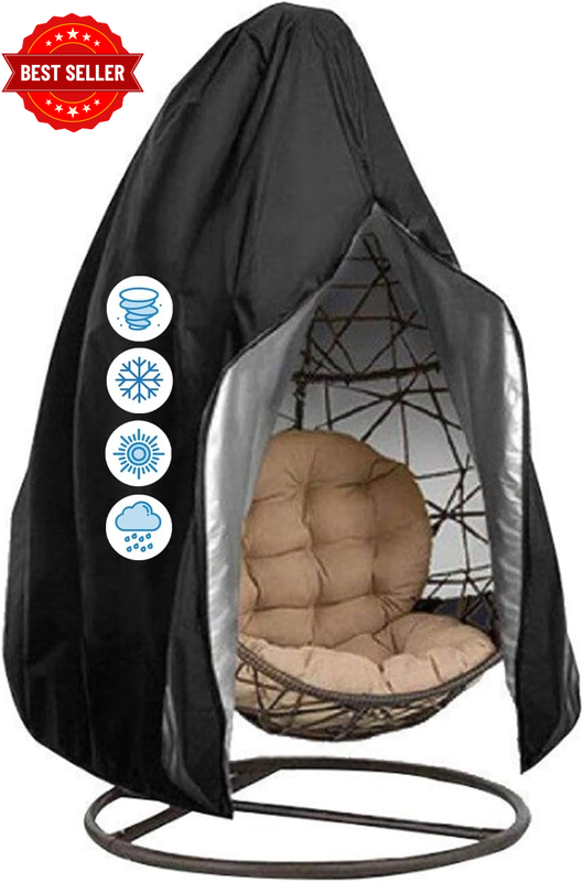 Black 190X115Cm Swing Egg Chair Cover, 210D Oxford Fabric Waterproof Outdoor Fur