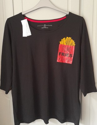 Pretty Secrets Pyjama Top in Black ''Time Fries With You'' Logo size 20-22 New