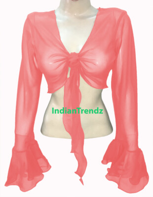 Chiffon Wrap Top Blouse Choli Bell Sleeve Belly Dance Gypsy Tribal Orientale