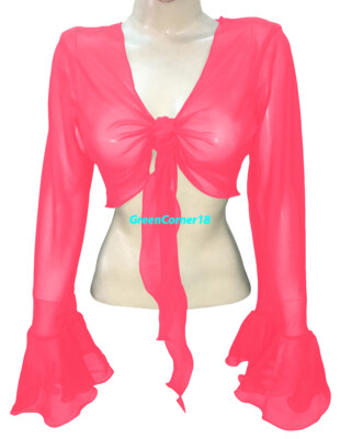 Chiffon Tie Top Belly Dance Flair Wrap Choli Gypsy Haut Orientale Blouse IN