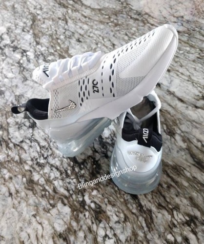 Pre-owned Nike Women's Bling  Air Max 270 White Sneakers Shoes Made With Swarovski Crystals