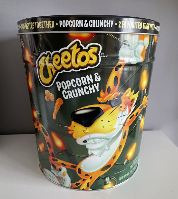 Chester Cheetah Cheetos Popcorn Can Tin Holiday EMPTY Large 11.5” Christmas 2021