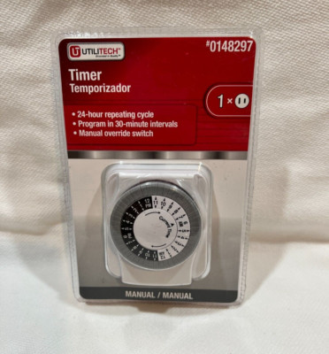 Utilitech indoor timer. 24 Hour Cycle. Sealed Override switch
