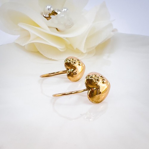 Antique 14k Rose Gold Repoussé Flower Heart Design Dangle Hook Earrings - Picture 2 of 10