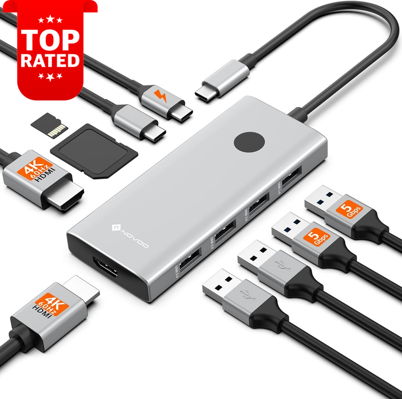 10 in 1 USB C Hub Docking Station Triple Display 2 HDMI VGA 100W PD Charging