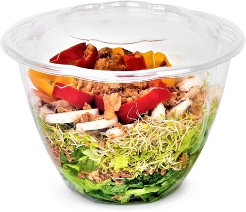 48 Oz Disposable BPA Free Clear Plastic Salad Rose/Containers with Airtight Lids