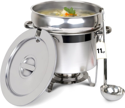 11 QT Soup Chafer Station with Contemporary Marmite Water Pan, Stainless Steel,