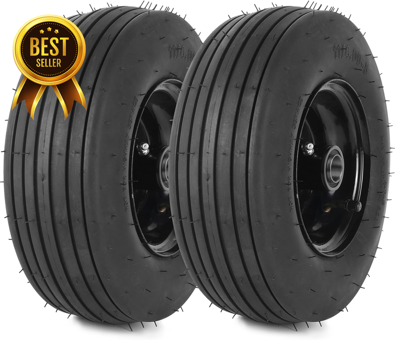 Universal 11"-x-4.00"-5 Lawn-Mower Turf Tire Assembly with 3.4" Hub