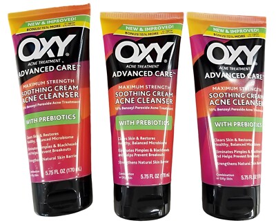 OXY Face Wash Benzoyl Peroxide 10% Acne Wash 5oz ( 3 pack ) ^ NEW LOOK ARRIVING!