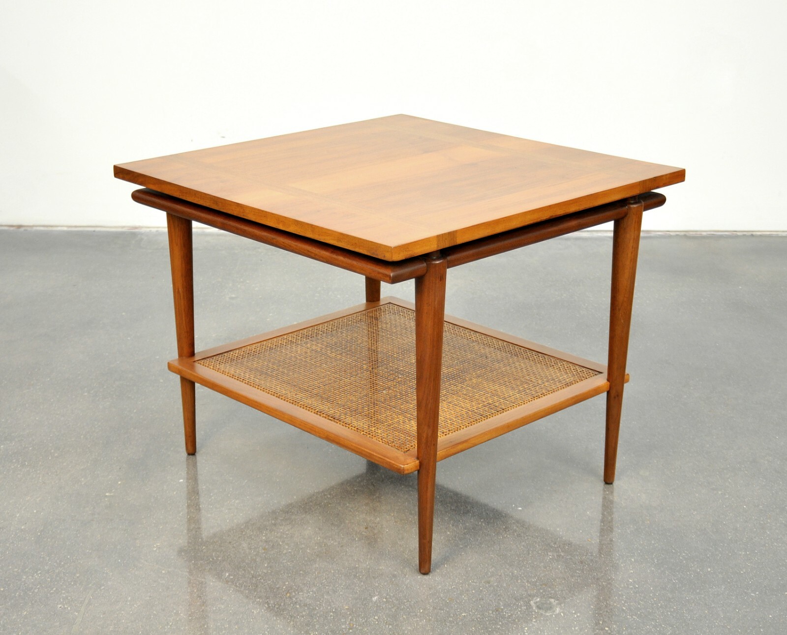 John Widdicomb Two-Tier Side Table Floating Top Caned Mid-Century Modern 1960s