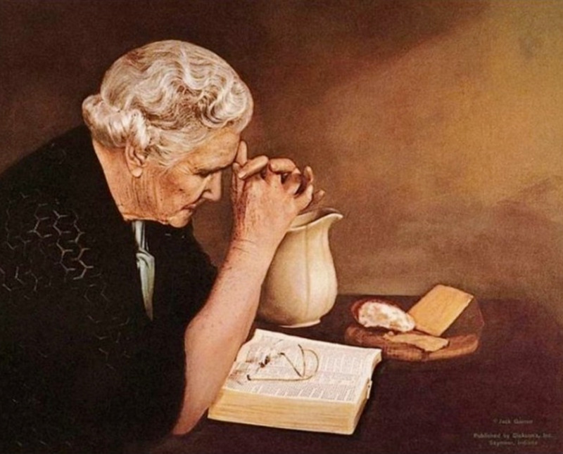 Gratitude - Old Woman Saying Grace Fine Art 8 X 10" Print