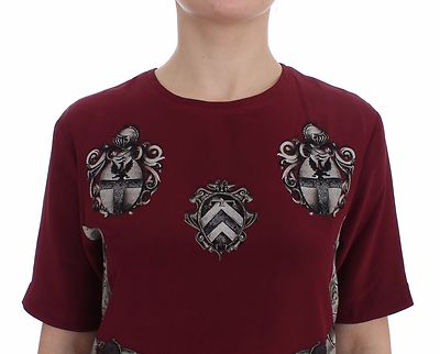 Pre-owned Dolce & Gabbana Red Knight Print Silk Blouse T-shirt Top It42/ Us8 /m Rrp $1200