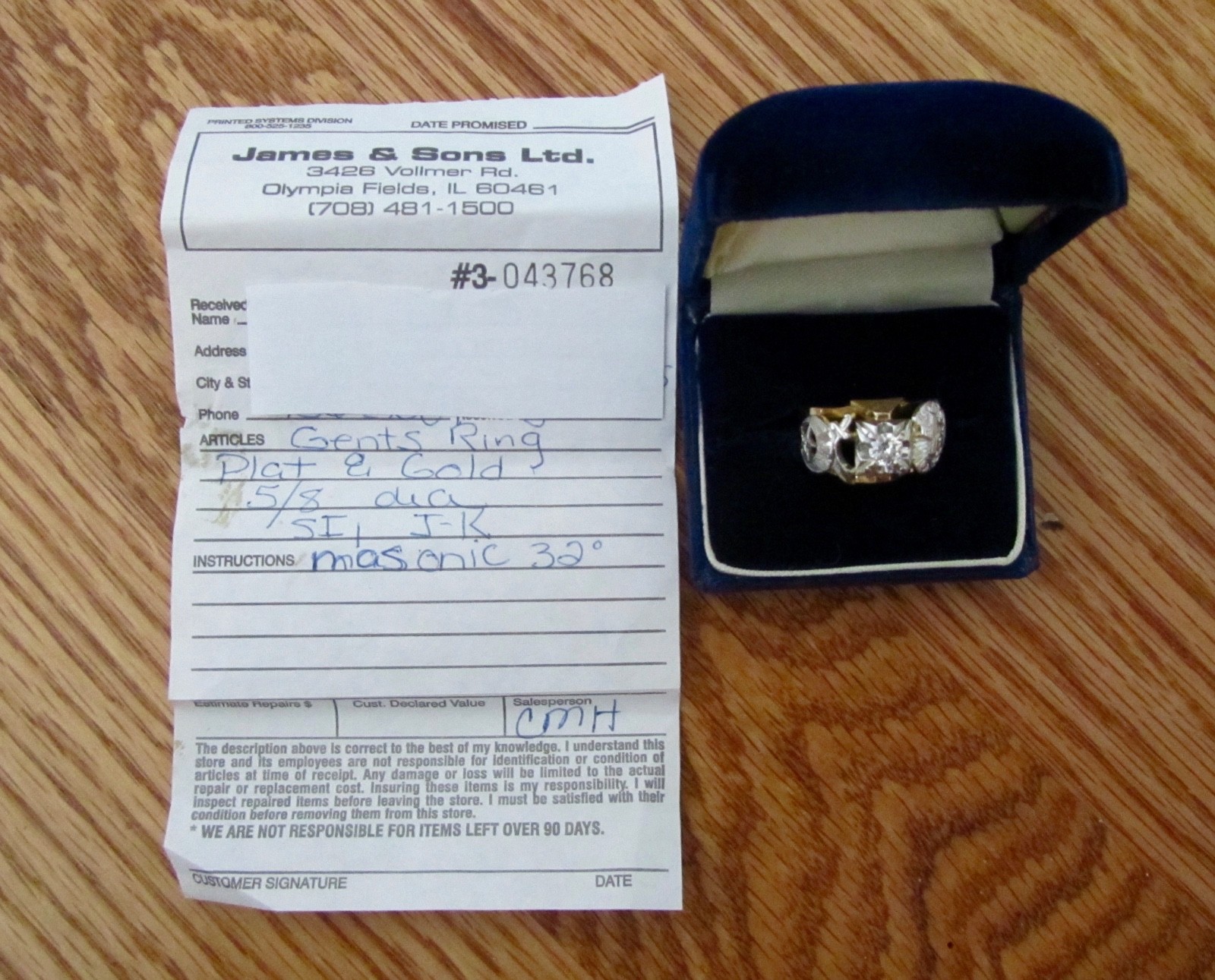 1950's Diamond 14K Gold Platinum Schriners / Scottish Rite 32nd Degree Ring 8.7