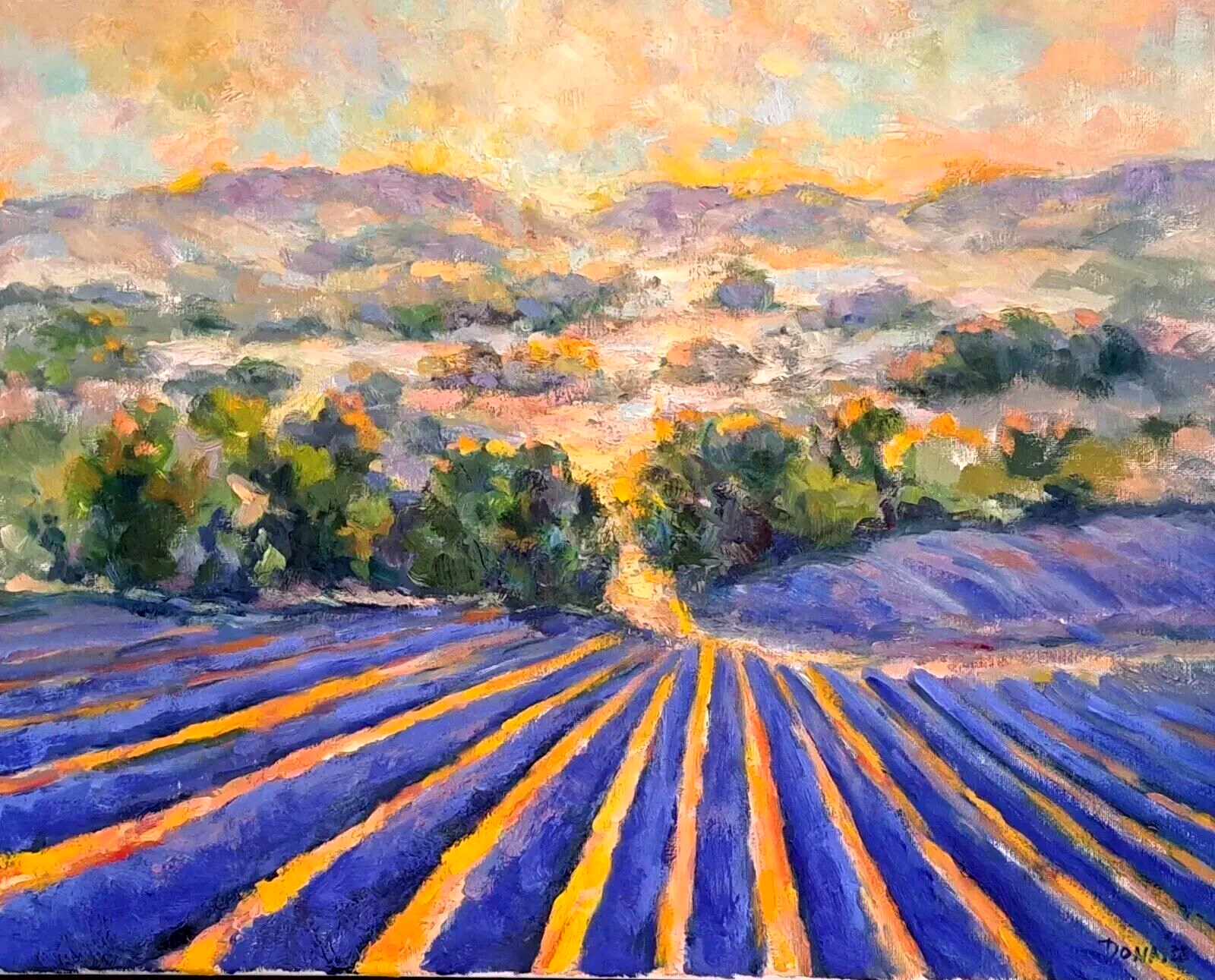 Oil Painting Original Lavender Fields Provence France Impressionistic by Donalee