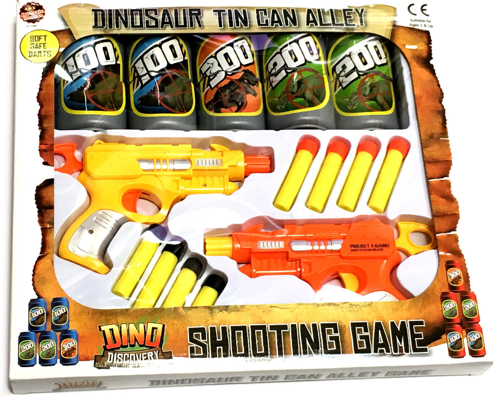 Kids Childrens Tin Can Alley Shooting Shoot Game Soft Foam Darts 2 Guns Gift Ebay