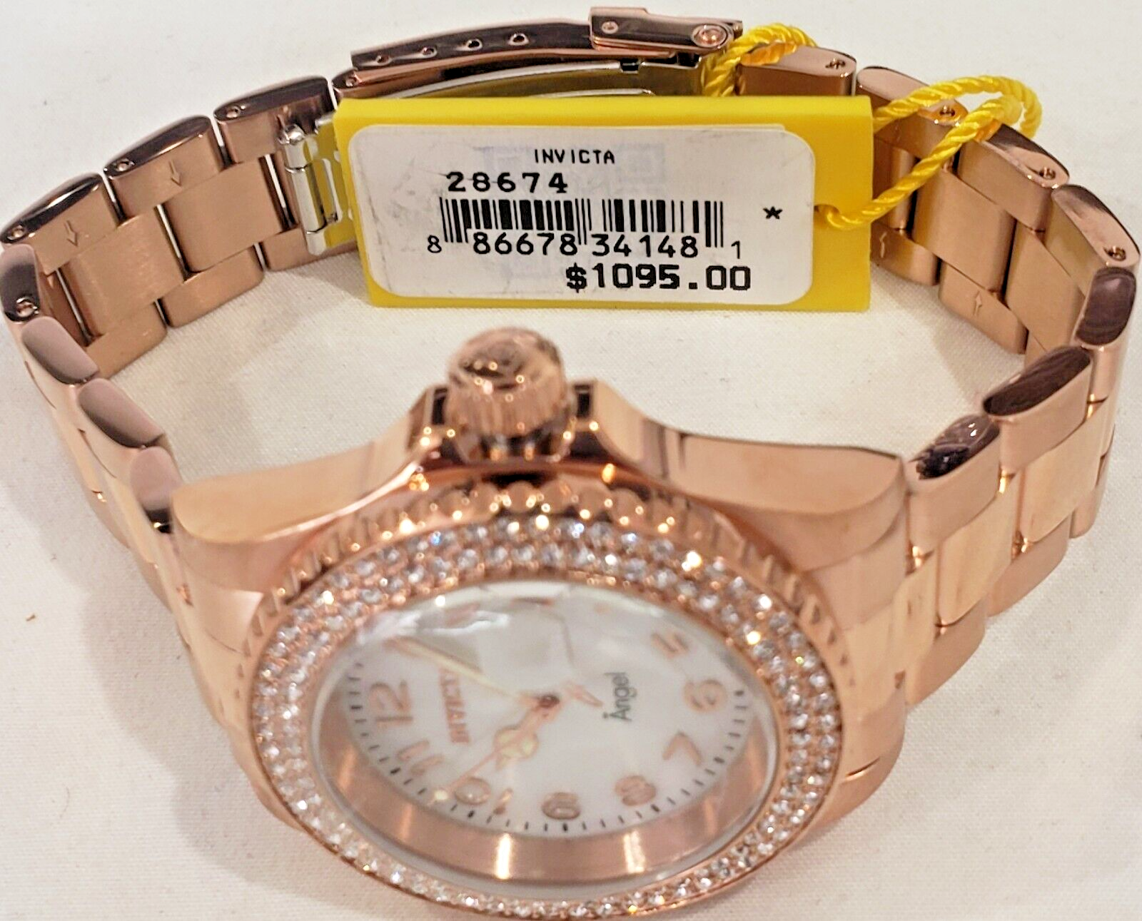 Pre-owned Invicta $1095 Msrp-  Angel Crystal White Mop Dial Ladies Watch- Rose Gold